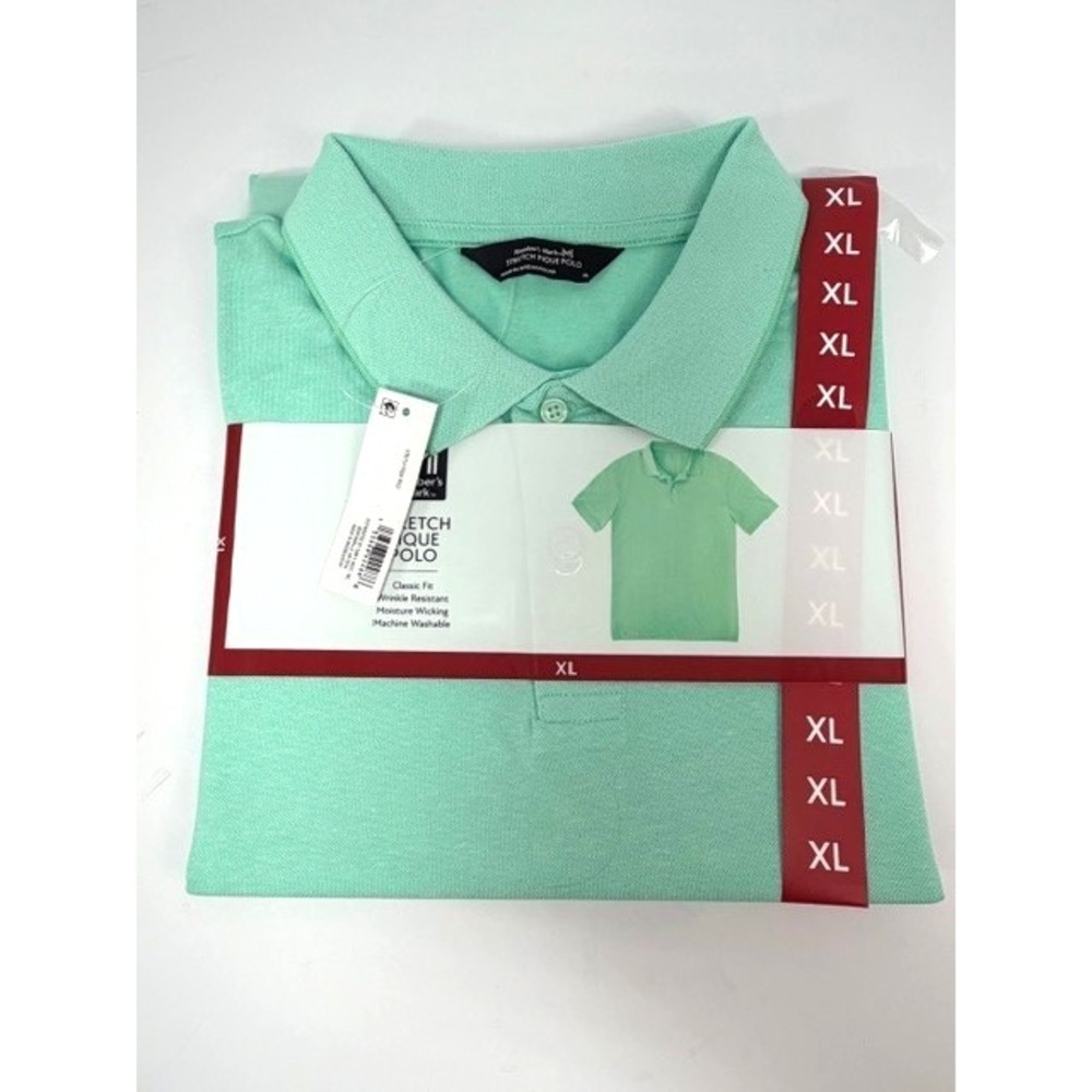 Member's Mark Men's XLarge Mint Green Stretch Pique Polo Shirt Short Sleeve Golf - Picture 7 of 8